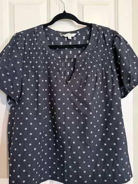 Lucky Brand  Short-Sleeve Smocked Peasant Top with White Dot Motif